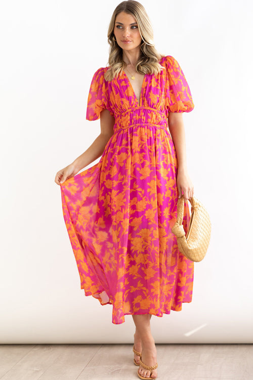 EB | Real Love Print Puffärmel Maxi Kleid