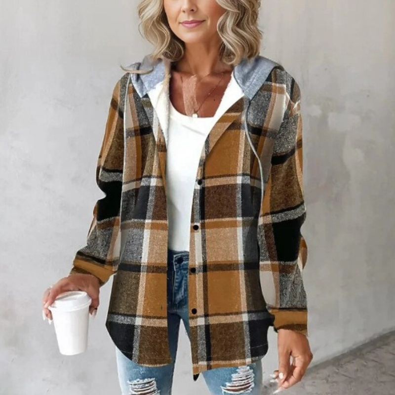 EB | Gestreifte Kapuzenstrickjacke