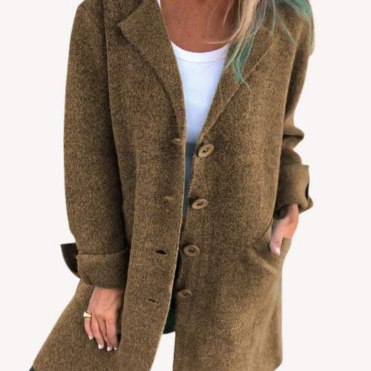 EB | Frauen Wollmischung Langjacke mit Knopfverschluss