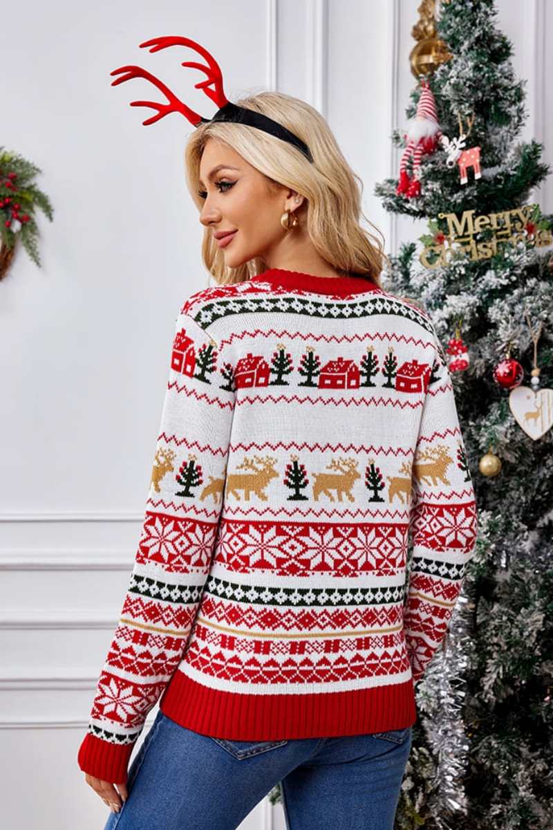 EB | Weihnachtlicher Rundhals bestickter Strickpullover