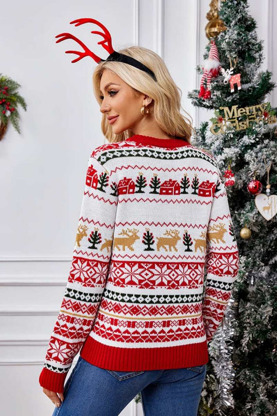 EB | Weihnachtlicher Rundhals bestickter Strickpullover