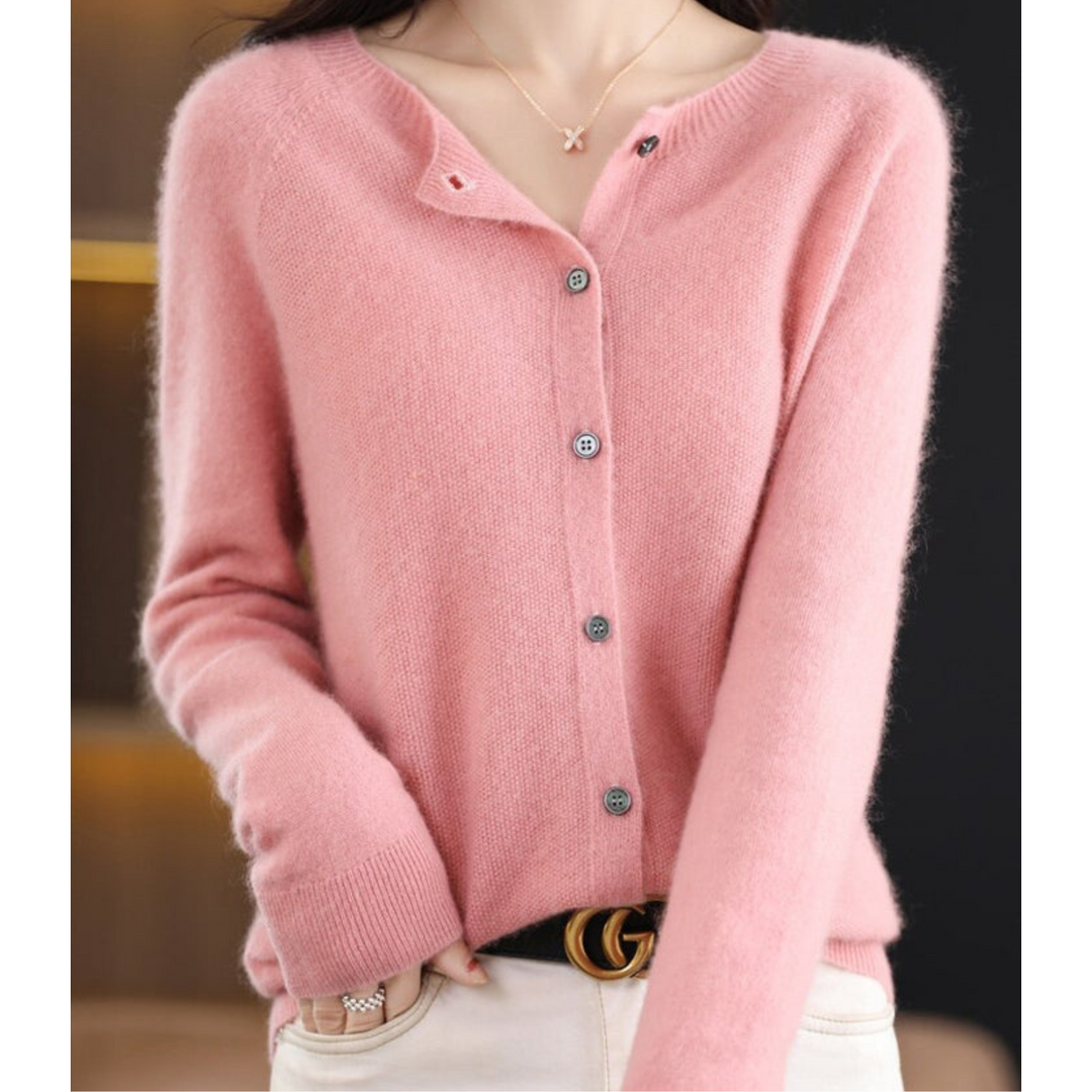 EB | Merinowolle Damen O-Ausschnitt gestrickte Strickjacke Pullover