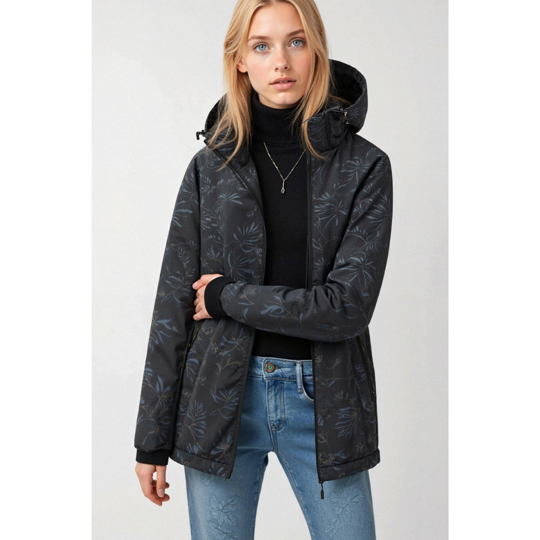 EB | Gedruckt Reißverschluss Winter Jacke - Kapuze