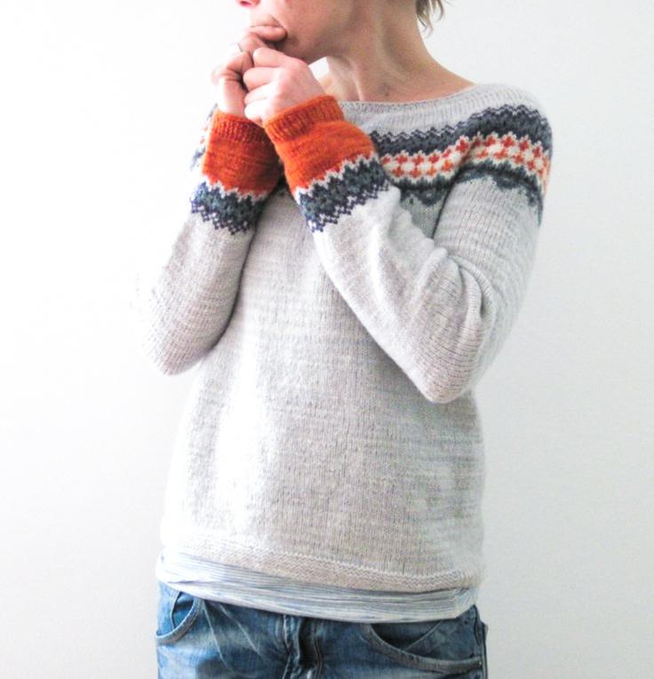 EB | Grau Strickpullover mit Farbenfrohem Muster Wollmischung Warm und Bequem