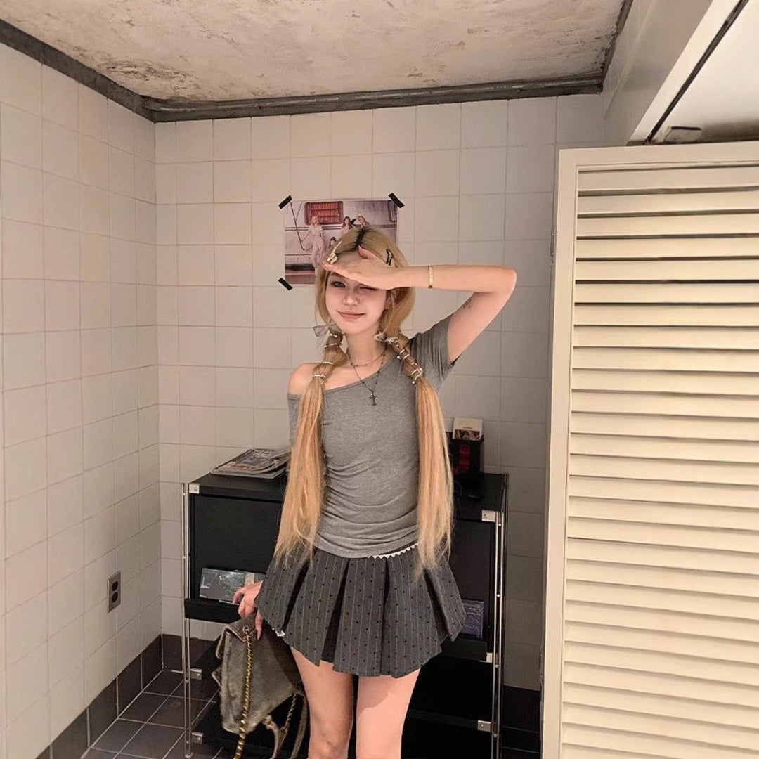 EB | Schräge Schulter Off-Shoulder Kurzarm