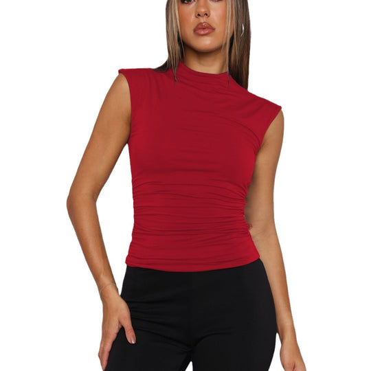 EB | Semi-Rollkragen einfarbig slim-fit ärmellose Spice Girl Weste