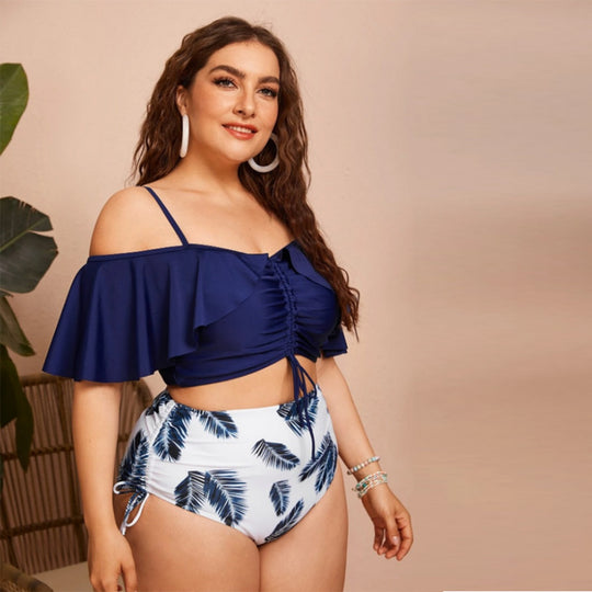 EB | Großer geteilter Bikini mit Kordelzug und Rüschen