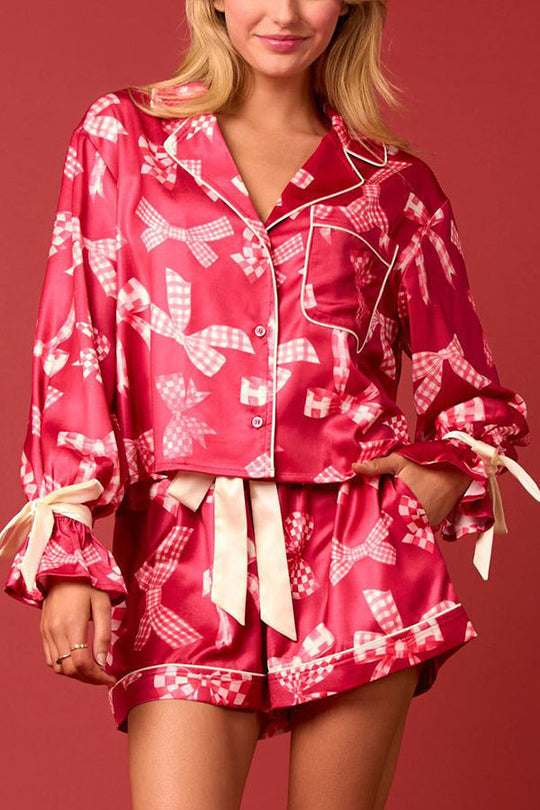 EB | Weihnachtsdruck Schnürung Bündchen Oberteil und elastischer Taillenbund Taschen Freizeit Shorts Set