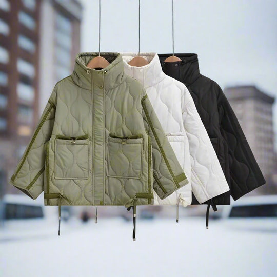 EB | Damen Hüftlange Baumwolljacke mit Stehkragen und Kordelzug