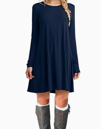 Damen lässiges V-Ausschnitt Kleid mit asymmetrischem Schnitt und langen Ärmeln EB