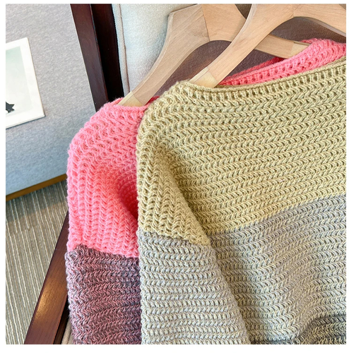 EB | Damen Oversized Strickpullover mit Patchwork-Design