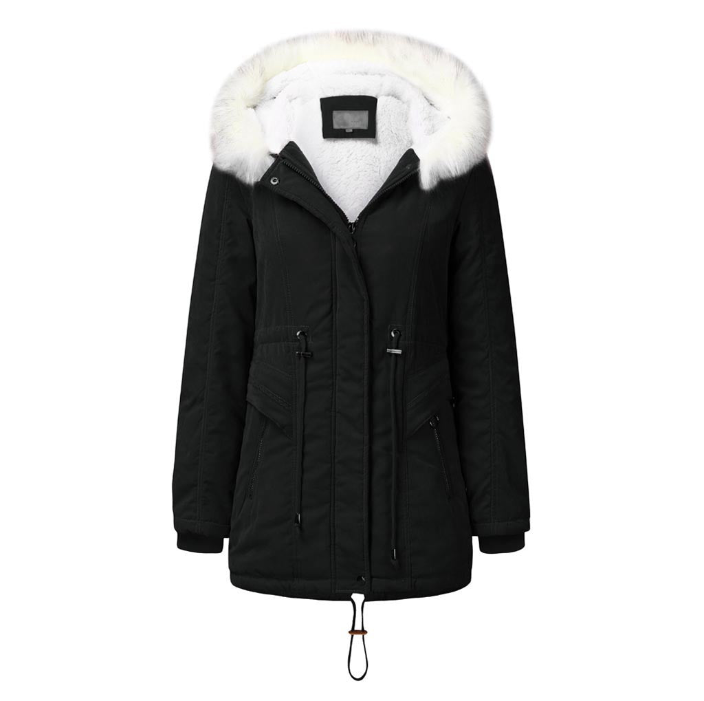 Damen modischer Winterparka mit abnehmbarem Kunstfellkragen und verstellbarem Taillenzug EB