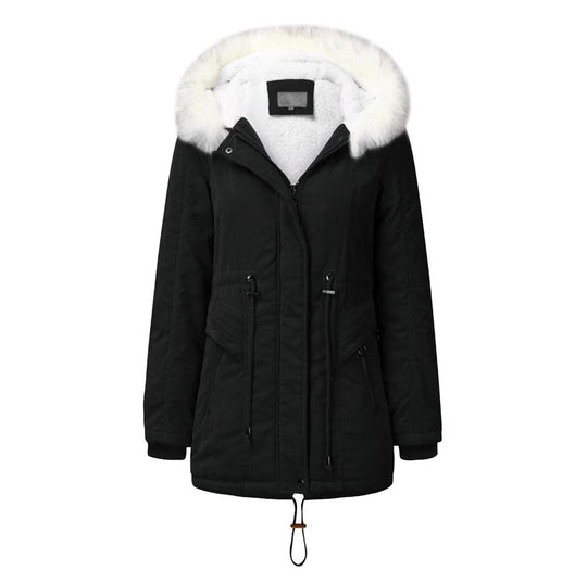 Damen modischer Winterparka mit abnehmbarem Kunstfellkragen und verstellbarem Taillenzug EB