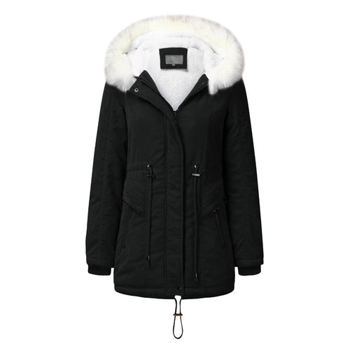 Damen modischer Winterparka mit abnehmbarem Kunstfellkragen und verstellbarem Taillenzug EB