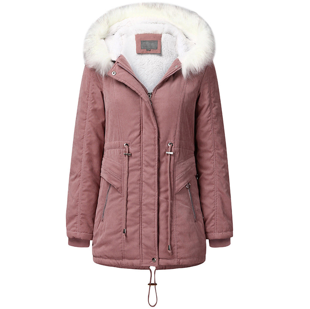 Damen modischer Winterparka mit abnehmbarem Kunstfellkragen und verstellbarem Taillenzug EB