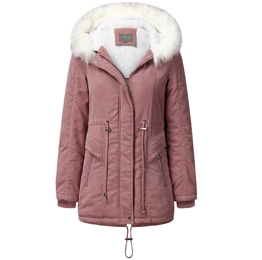 Damen modischer Winterparka mit abnehmbarem Kunstfellkragen und verstellbarem Taillenzug EB
