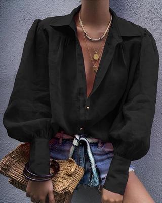 Damen Bluse mit voluminösen Ärmeln und elegantem Kragen EB