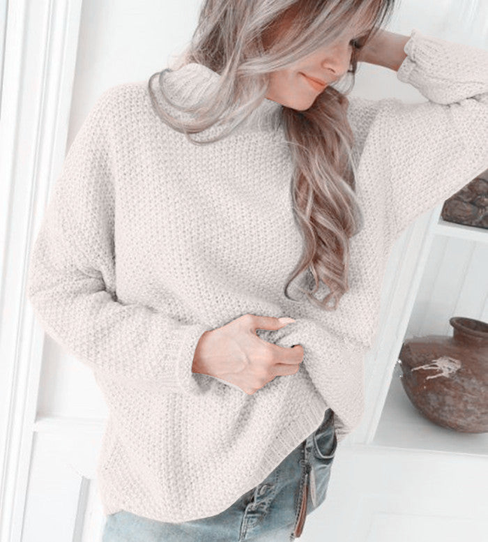 Damen lässiger Pullover mit hochgeschlossenem Kragen und strukturierter Maschenoptik EB