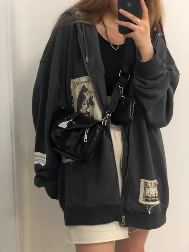 EB | Hoodie mit Gepatchten Bildern Und Reißverschluss