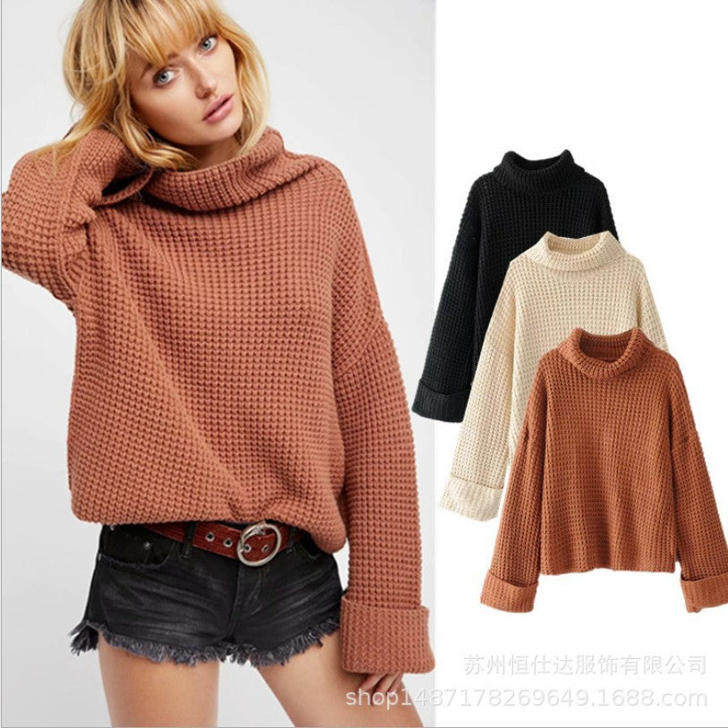 Damen Grobstrickpullover mit modernem Waffelmuster und oversized Schnitt EB