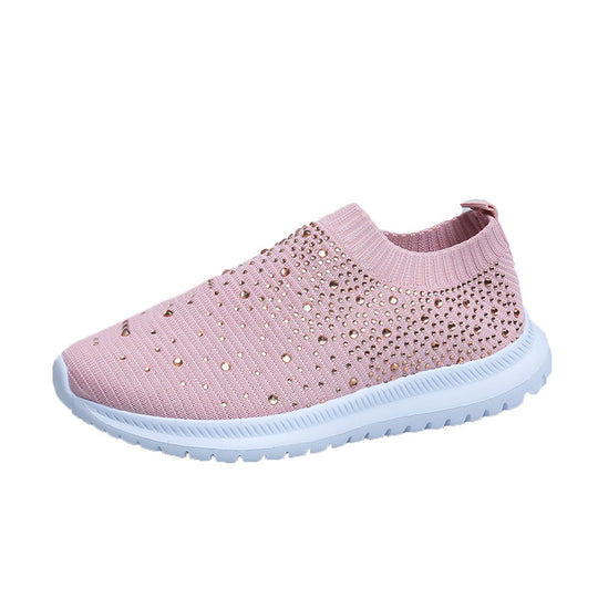 Damen Strass Sneakers mit elastischem Strick-Obermaterial und rutschfester Sohle EB