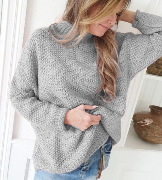 Damen lässiger Pullover mit hochgeschlossenem Kragen und strukturierter Maschenoptik EB