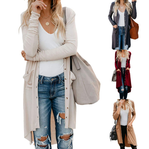 Damen Longstrickjacke mit Knopfdetails und praktischen Taschen EB