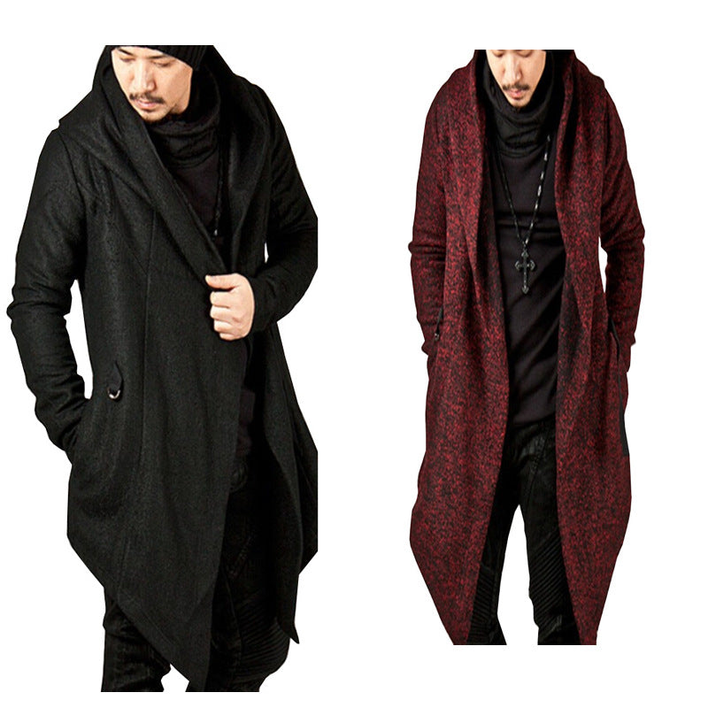 Herren lässiger Strickmantel mit ausdrucksstarkem Design und Kapuze EB