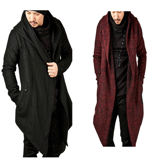 Herren lässiger Strickmantel mit ausdrucksstarkem Design und Kapuze EB