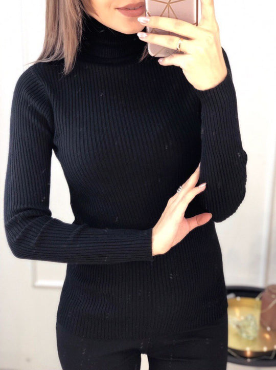 Damen feiner Rollkragenpullover mit Rippstruktur und figurbetontem Schnitt EB