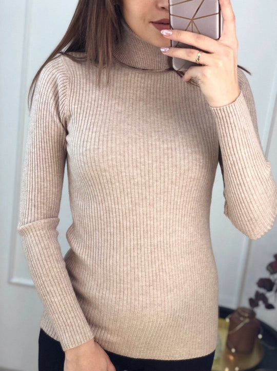 Damen feiner Rollkragenpullover mit Rippstruktur und figurbetontem Schnitt EB