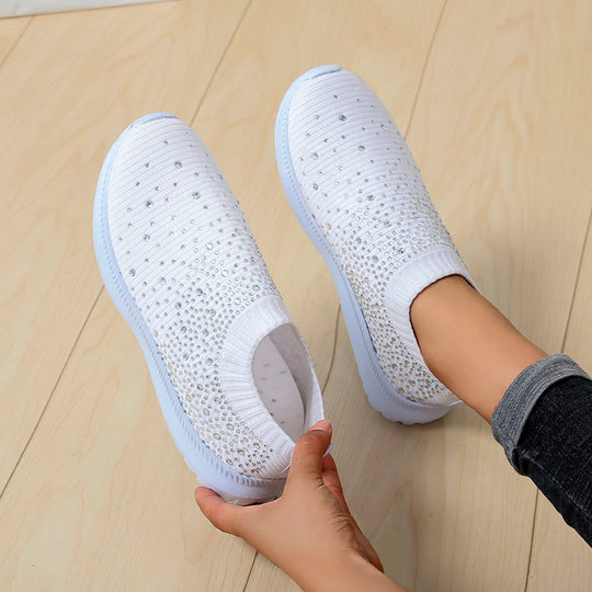 Damen Strass Sneakers mit elastischem Strick-Obermaterial und rutschfester Sohle EB