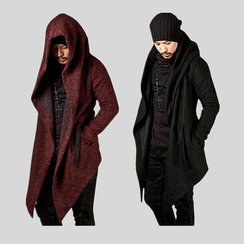 Herren lässiger Strickmantel mit ausdrucksstarkem Design und Kapuze EB