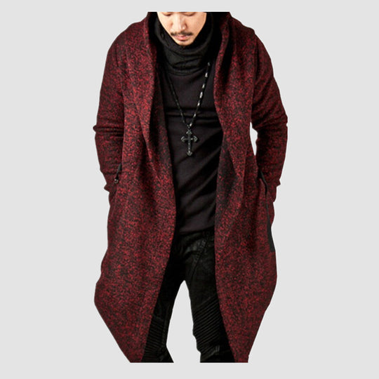 Herren lässiger Strickmantel mit ausdrucksstarkem Design und Kapuze EB