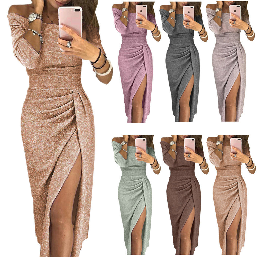 Damen Maxikleid mit Off-Shoulder Schnitt und elegantem Drapee EB