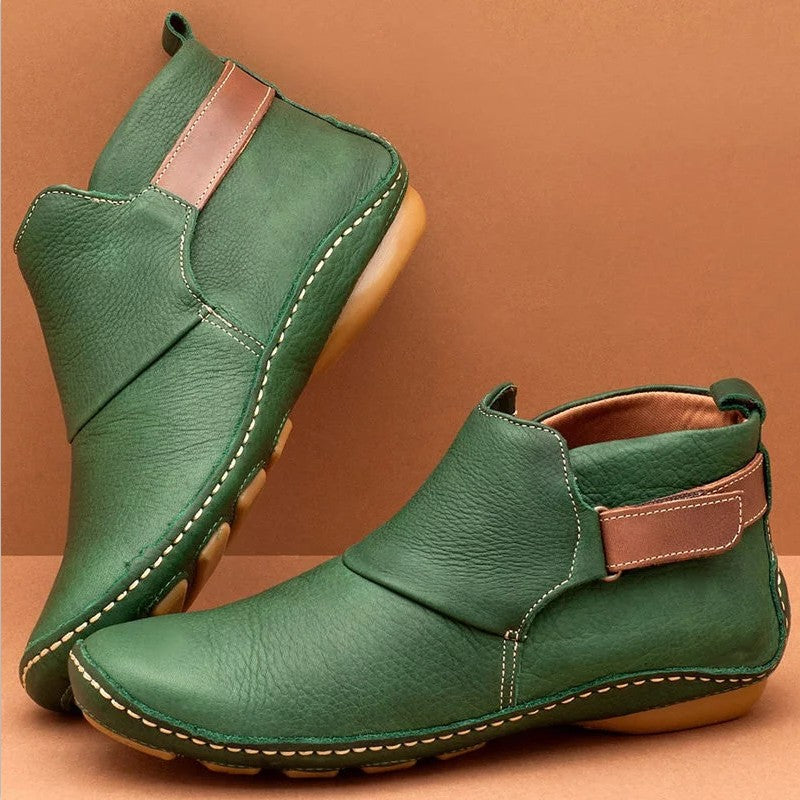 Damen nan knöchelhohe Soft-Lederimitat-Stiefelette mit verstellbarem Klettriemen, gepolstertem Schaft und flexibler Profilsohle EB