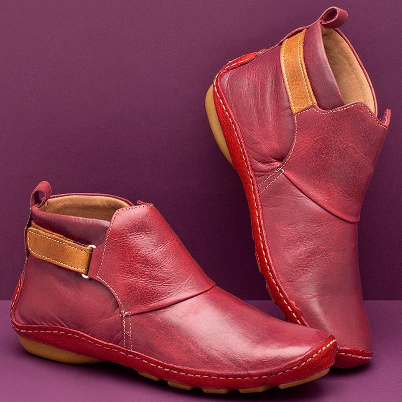 Damen nan knöchelhohe Soft-Lederimitat-Stiefelette mit verstellbarem Klettriemen, gepolstertem Schaft und flexibler Profilsohle EB