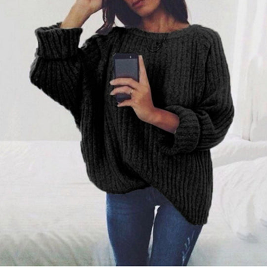 Damen Oversized Strickpullover mit sanfter Rippstruktur und weitem Schnitt EB