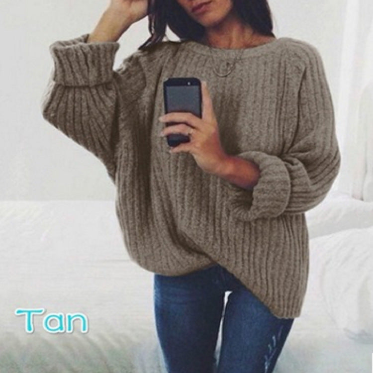 Damen Grobstrickpullover mit lässiger Passform und breiten Ärmeln EB