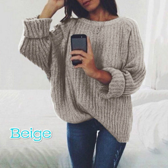 Damen Oversized Strickpullover mit sanfter Rippstruktur und weitem Schnitt EB