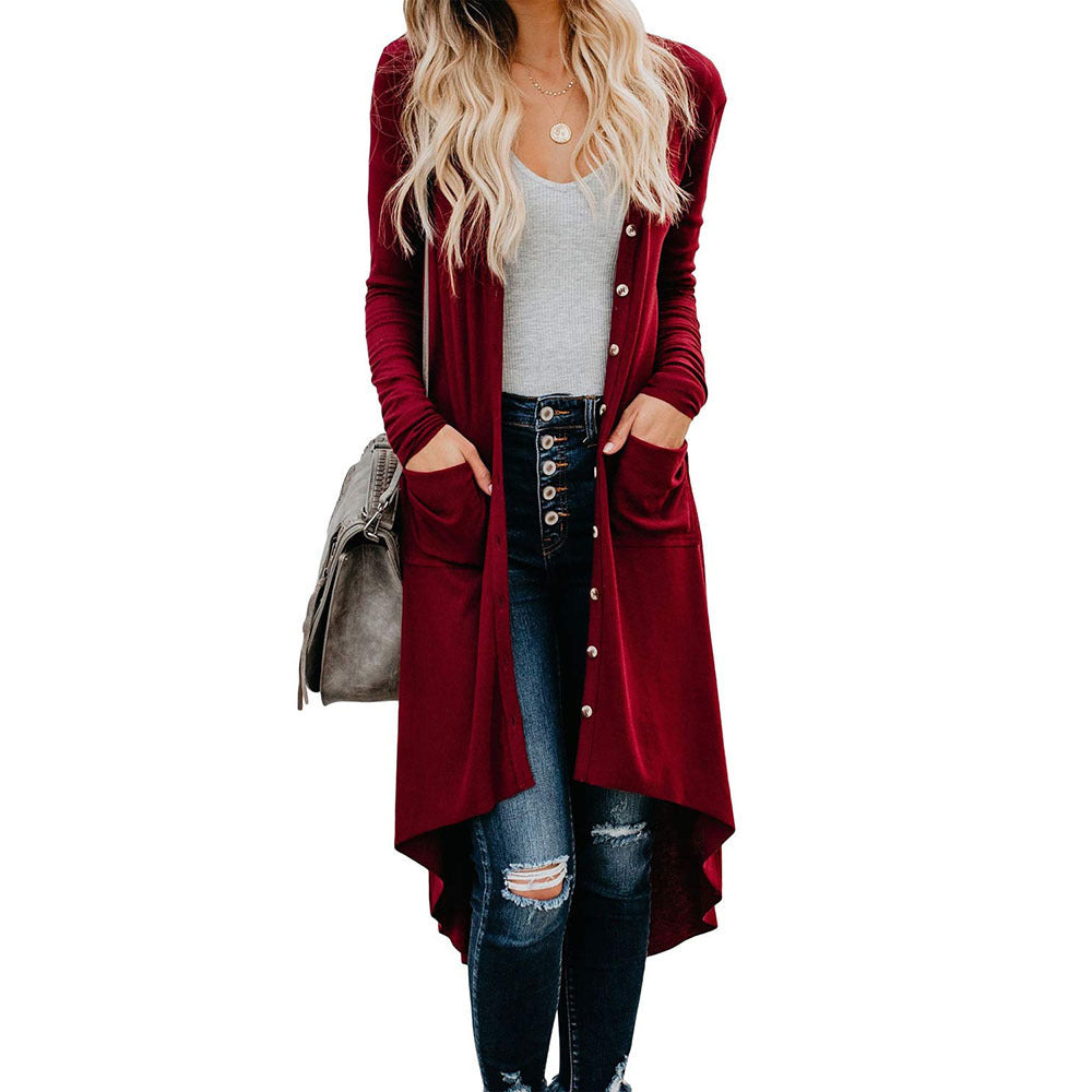 Damen Longstrickjacke mit Knopfdetails und praktischen Taschen EB