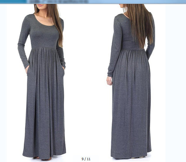 Damen Alltagstaugliches Maxikleid mit praktischen Taschen und fließendem Schnitt EB