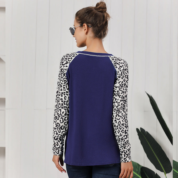 Damen Oberteil mit modischem Leopardenärmeln und lässigem Knoten-Design EB