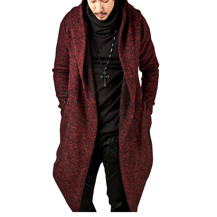 Herren lässiger Strickmantel mit ausdrucksstarkem Design und Kapuze EB
