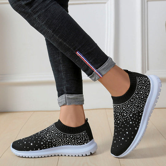 Damen Strass Sneakers mit elastischem Strick-Obermaterial und rutschfester Sohle EB