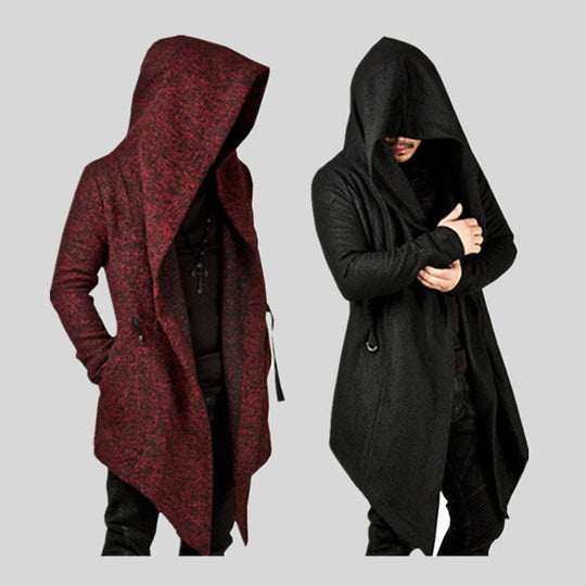 Herren lässiger Strickmantel mit ausdrucksstarkem Design und Kapuze EB
