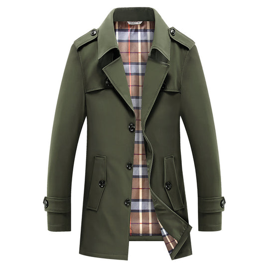Herren klassischer Trenchcoat mit kariertem Innenfutter, Schulterklappen und wasserabweisender Oberfläche EB