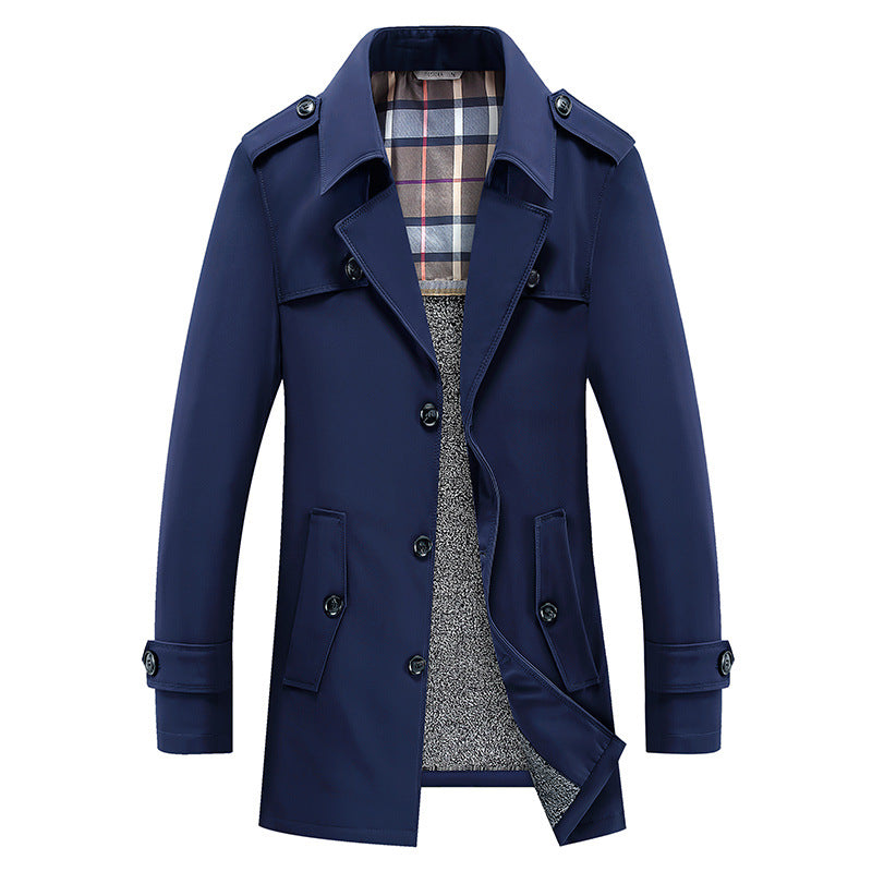 Herren klassischer Trenchcoat mit gesteppter Thermofütterung und kariertem Innenfutter EB