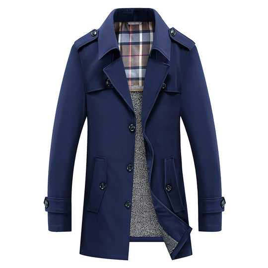 Herren klassischer Trenchcoat mit gesteppter Thermofütterung und kariertem Innenfutter EB