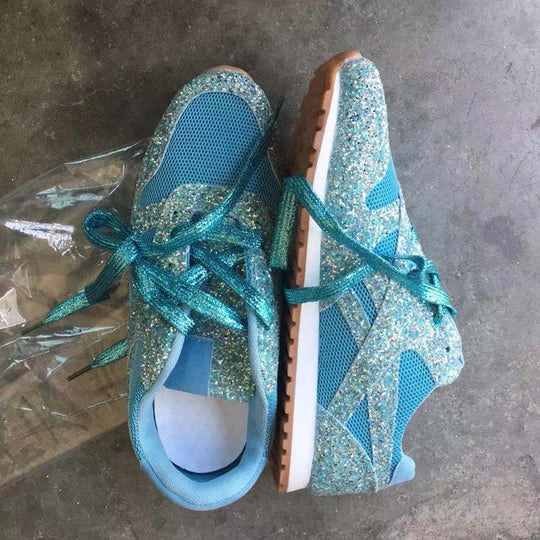 Damen nan glitzernde Sneaker mit kristallbesetzter Oberfläche, gepolstertem Komfortfußbett und rutschfester Gummisohle EB